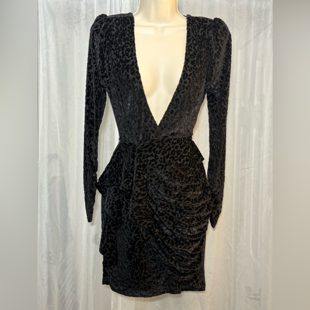 Black backless leopard cocktail dress